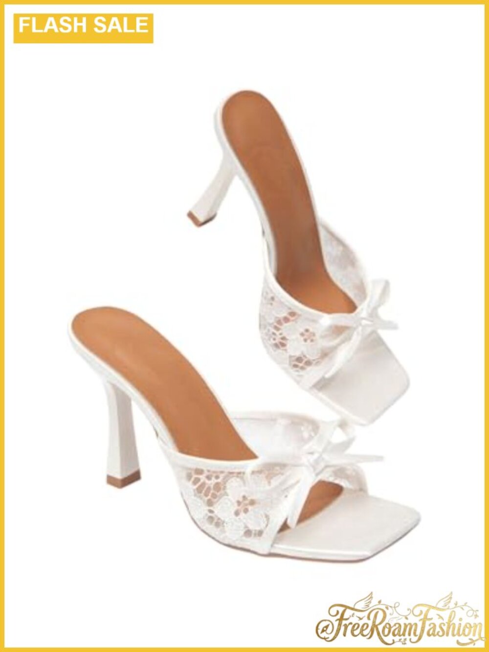 Lace Kitten Heel Sandals Square Toe Bow Wedding Party Shoes